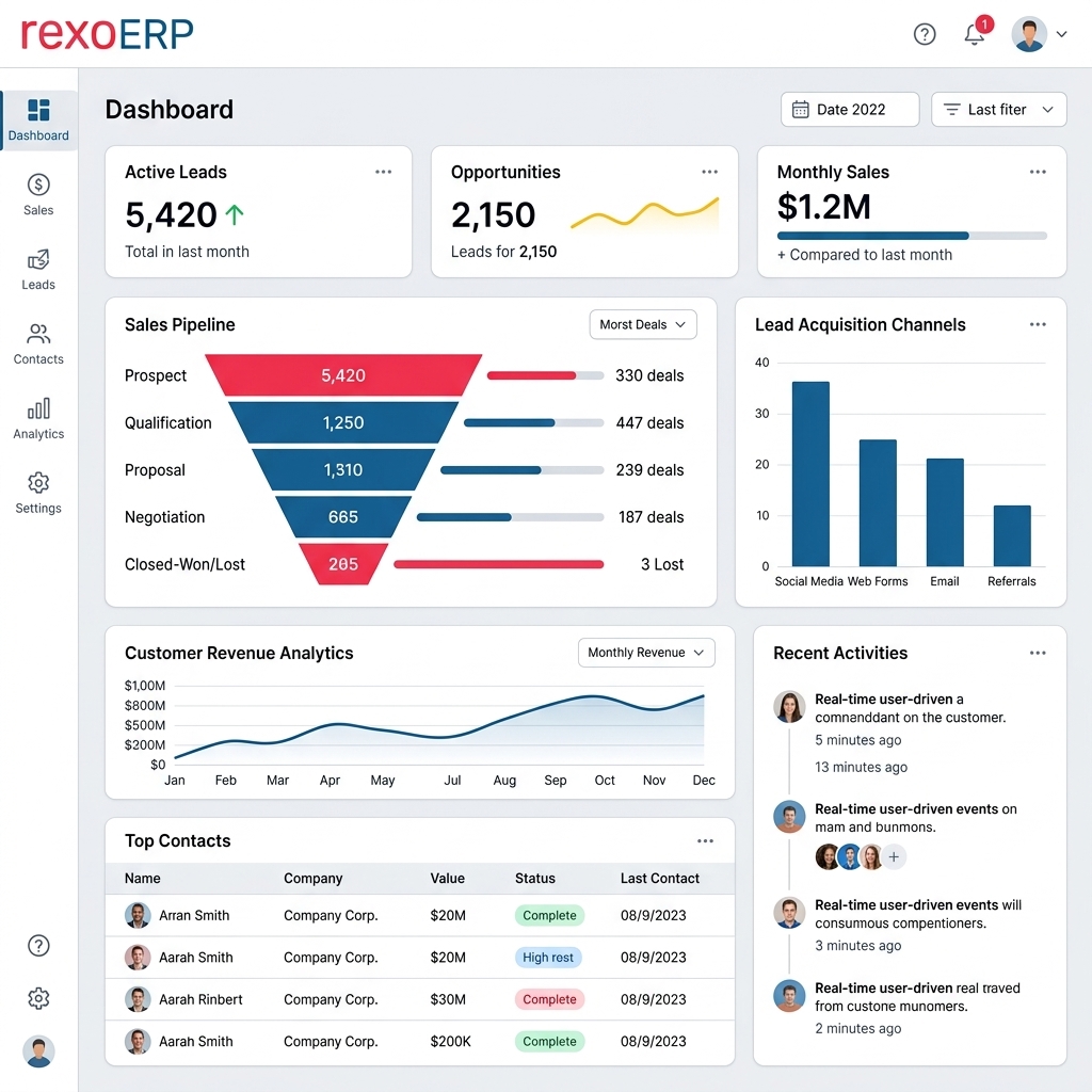 RexoERP CRM Software Dashboard Interface Mockup