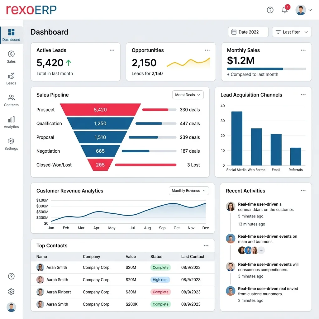 RexoERP CRM Software Dashboard Interface Mockup