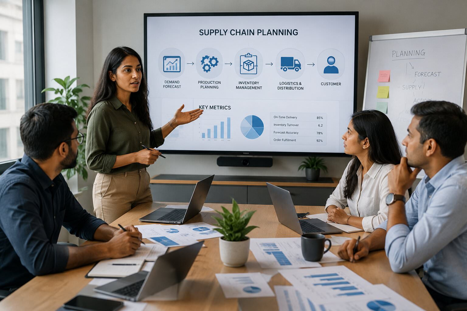 A team of professionals collaborating on Supply Chain Production Planning
