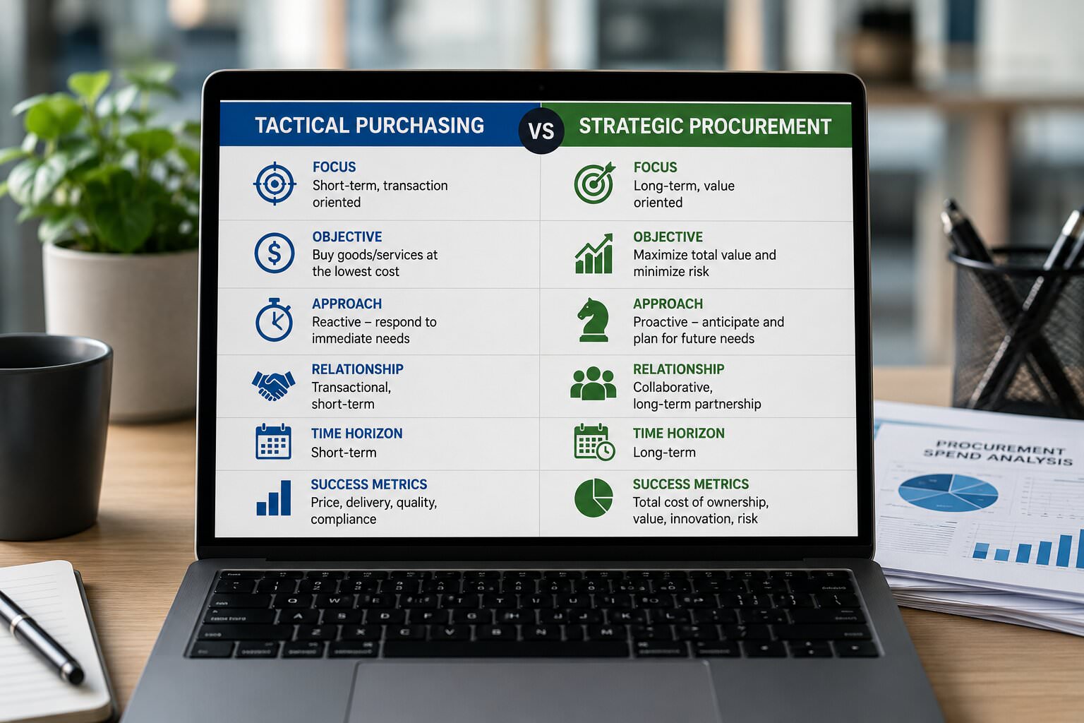Strategic Procurement vs Tactical Purchasing Matrix